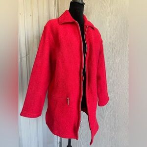 BERNARDO Boiled 100% Wool Red Zip Front Coat Jacket w Zip Pockets Womens Sz M